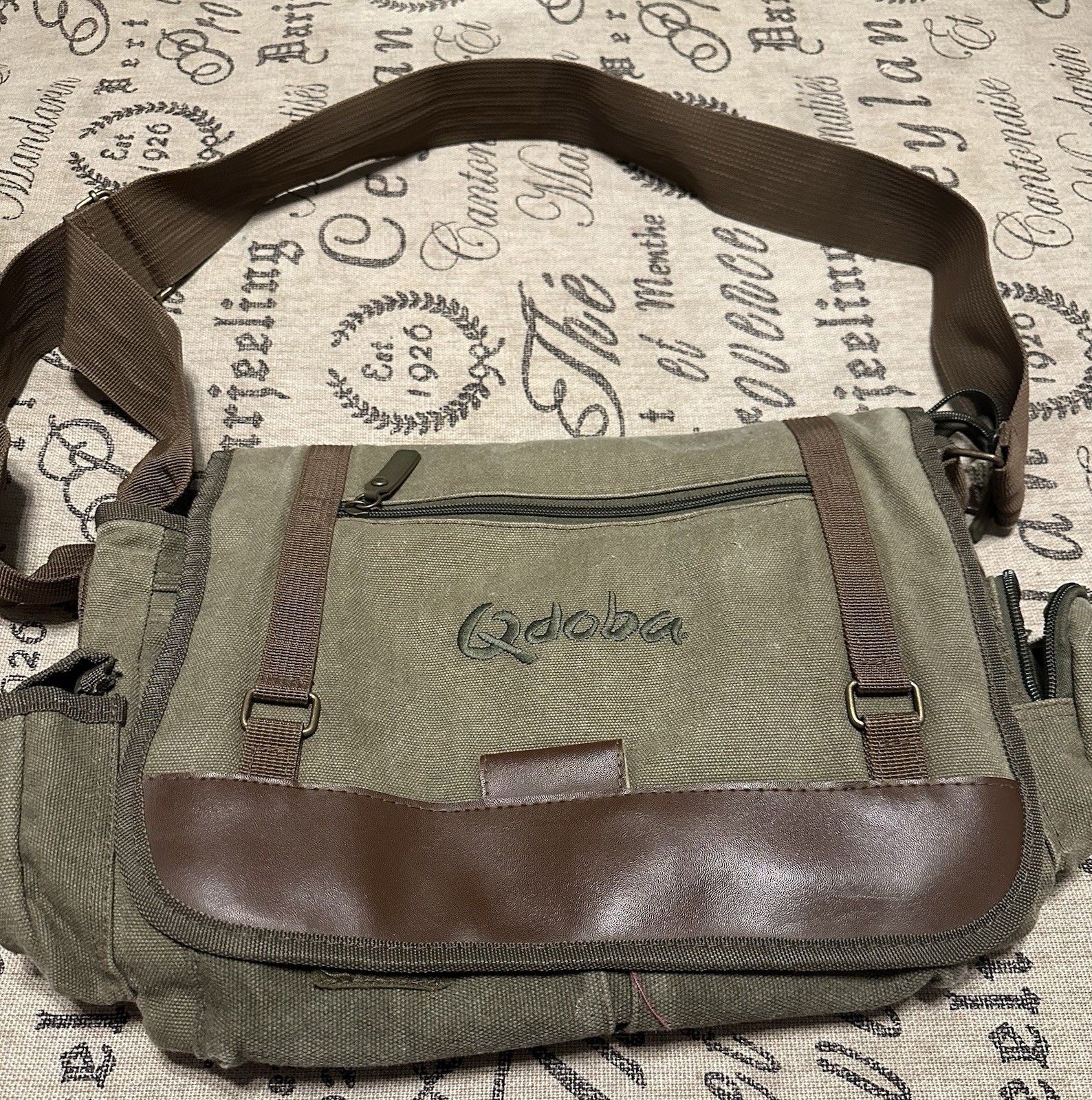 Sovrano Olive Canvas Messenger Bag Crossbody – Qdoba Logo’d