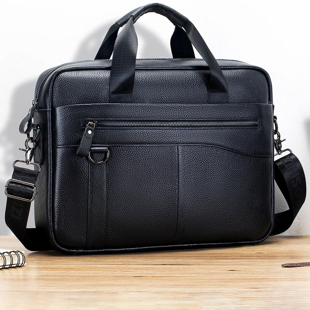 Men’s genuine leather 14 inch notebook bag, men’s office and business handbag