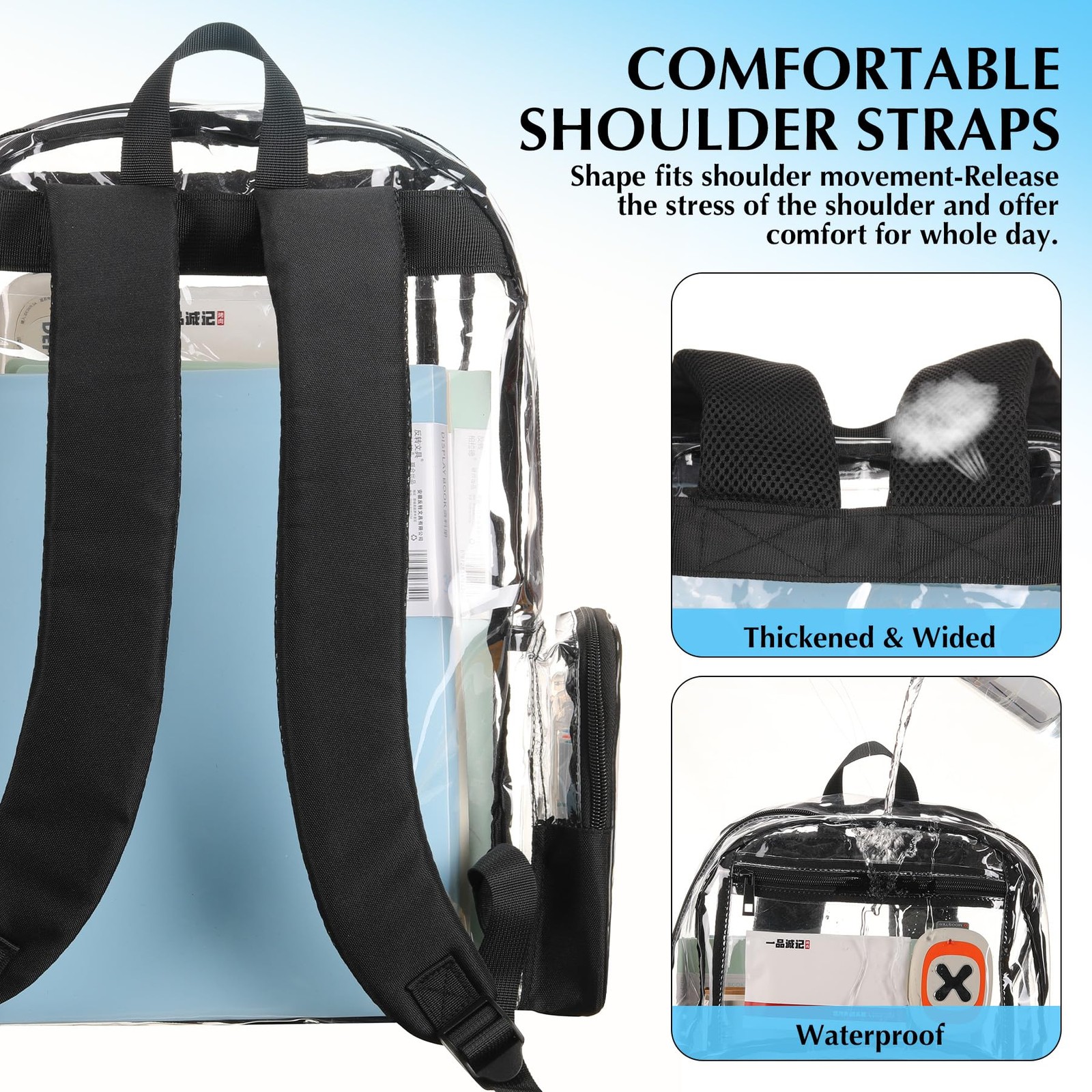 18Inches XLarge Clear Backpack – Transparent Bookbag for School Stadium TSA