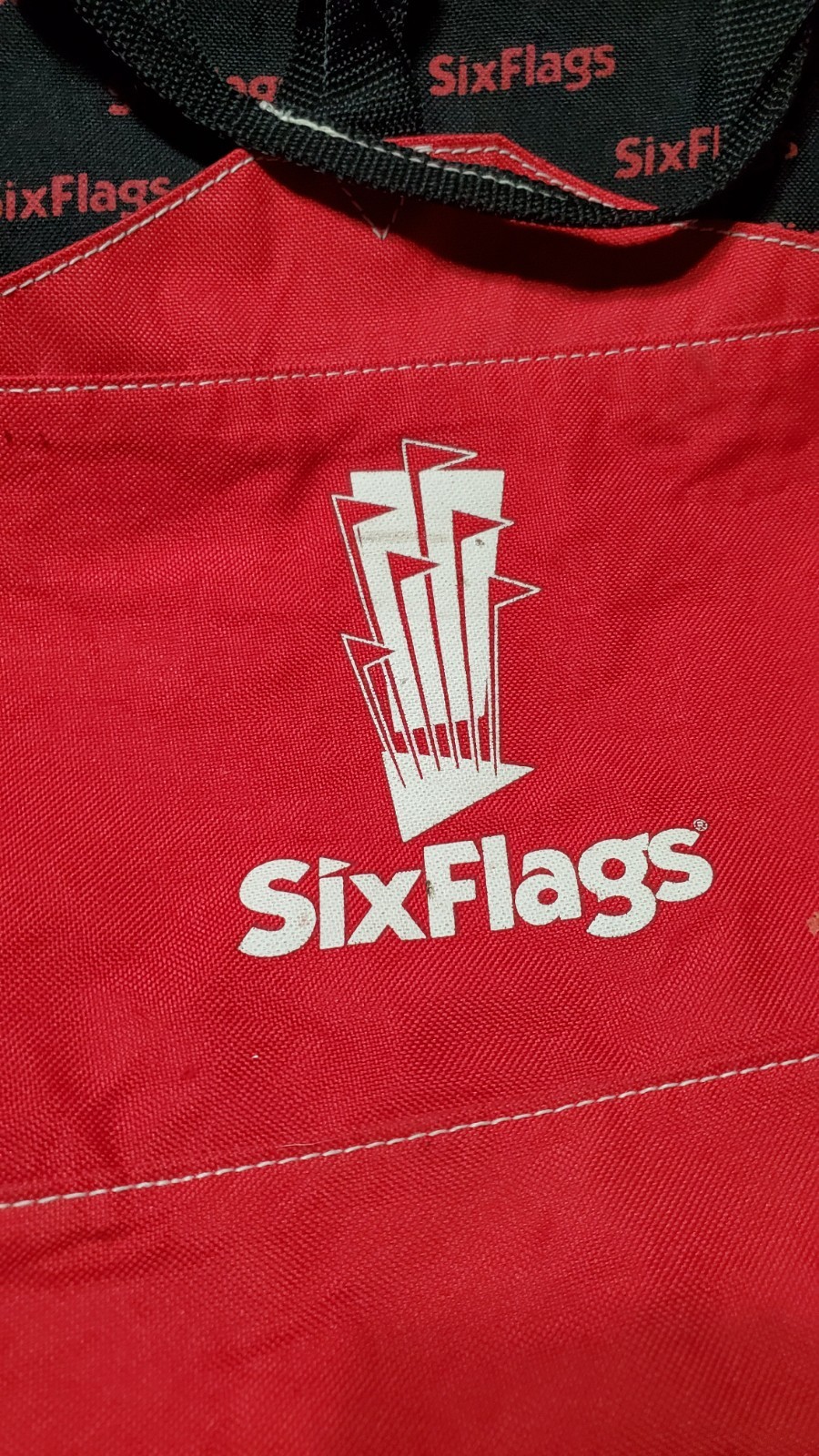 Vintage Six Flags Red & Black Tote Bag / Backpack Approximately 17″ X 14″