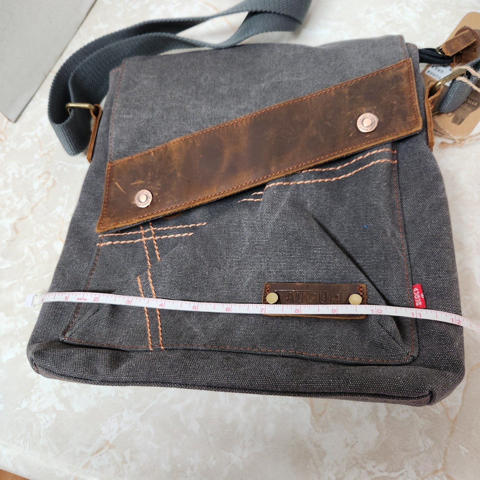 Augur Messenger Bag Leather Canvas Shoulder Crossbody Purse Grey #9088