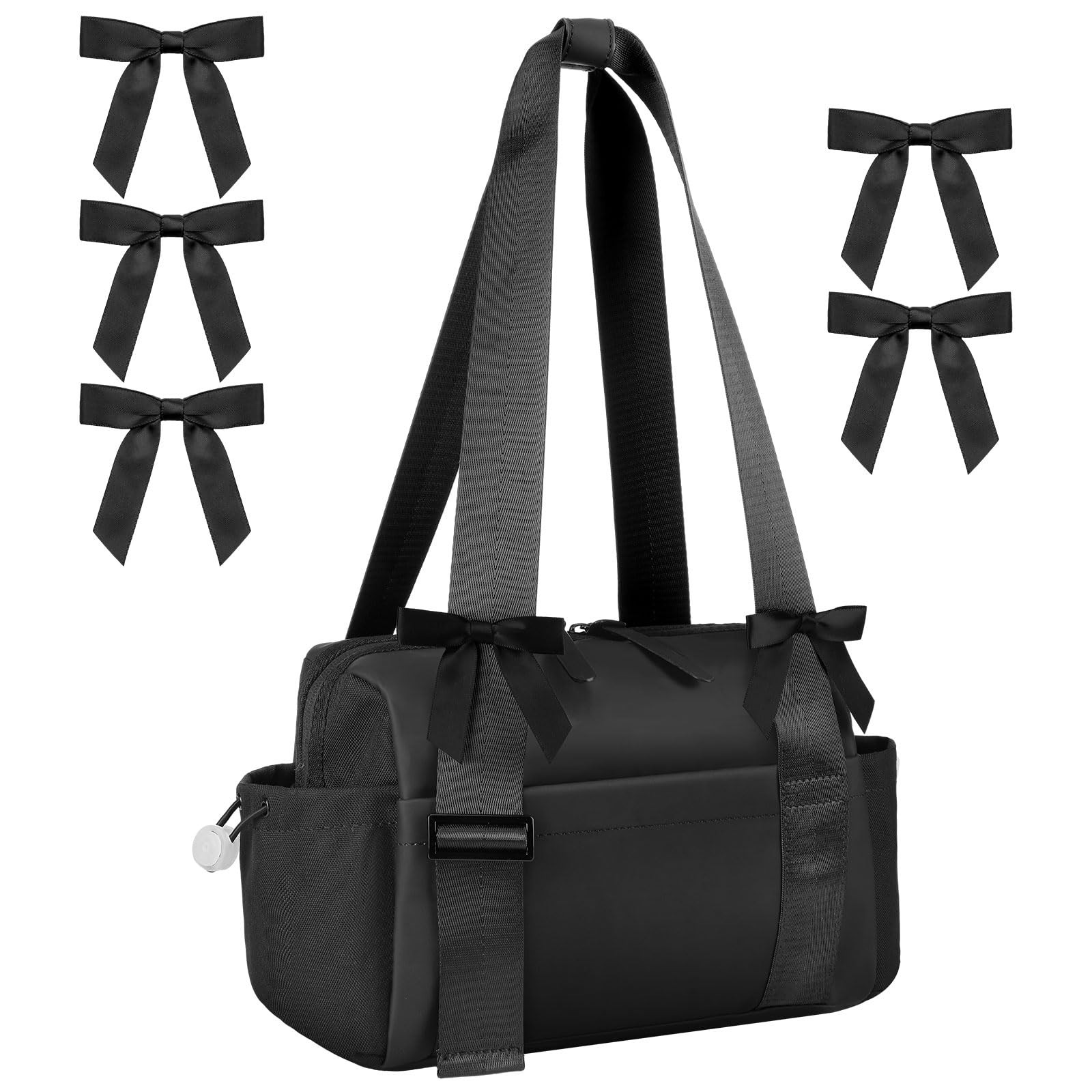 Black Mini Gym Bag Women Coquette Duffle Travel Weekender Yoga Bows 1 PCS