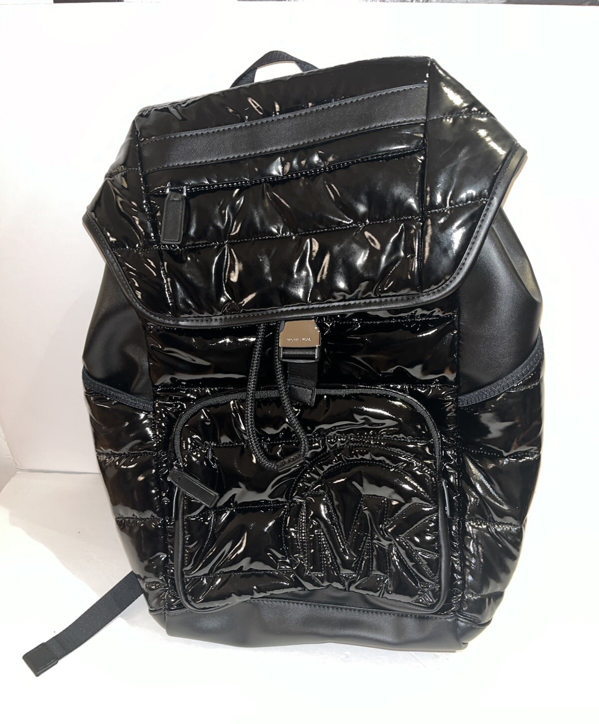 NWT Michael Kors Shiny Black Sport Flap Backpack w/ Original Dust Bag, RET $548