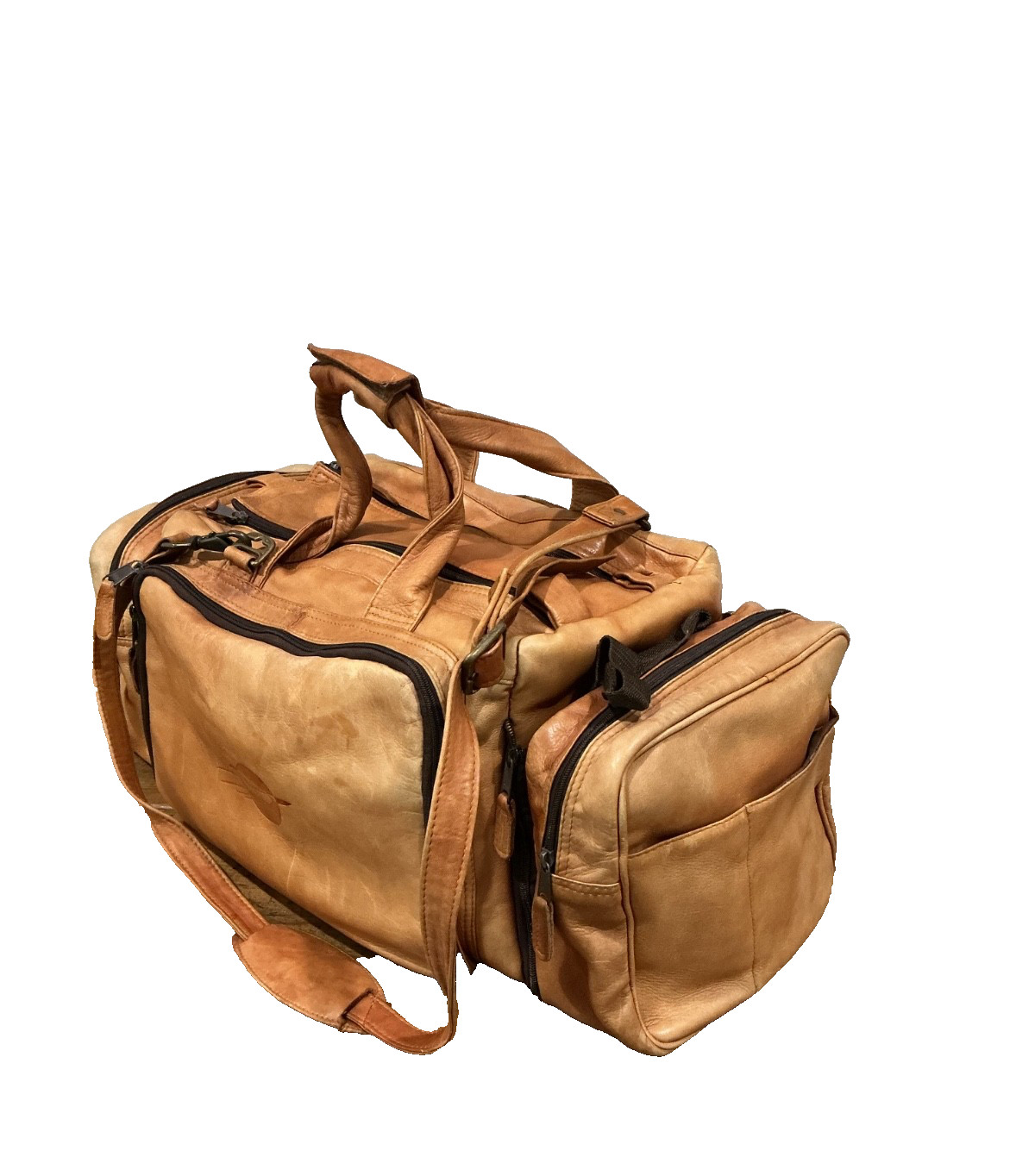 Vintage Leather Duffle/Weekender Bag Exterior & Interior Pockets Shoulder Strap