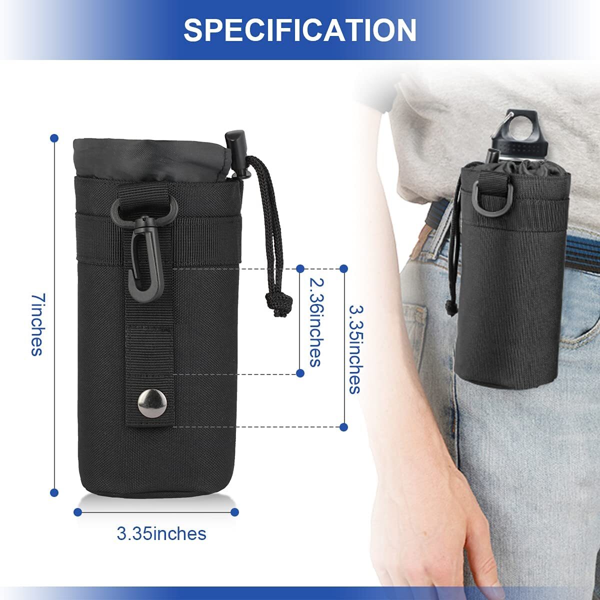 Tactical Molle Nylon Water Bottle Pouch Holder for Outdoor Travel Kit Kettle Bag