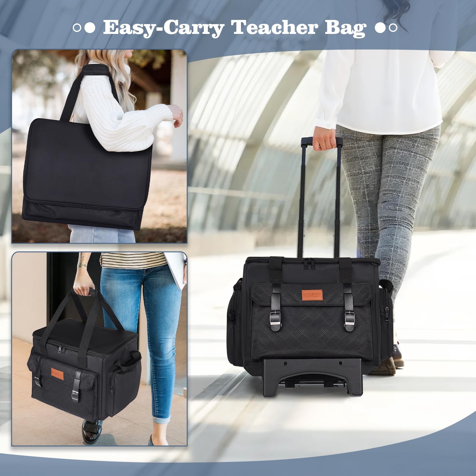 Rolling Teacher Bag with Detachable Trolley, Padded Laptop Compartment for up…
