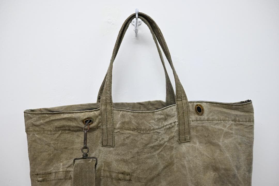 50s French Army Extra Thick Linen Duffle Beige Canvas Vintage Japan Used
