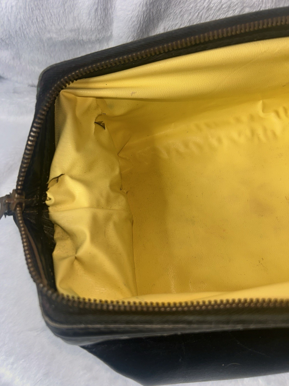 Vintage Genuine Leather Toiletry Bag Black Travel Shaving Pouch w/ Zipper