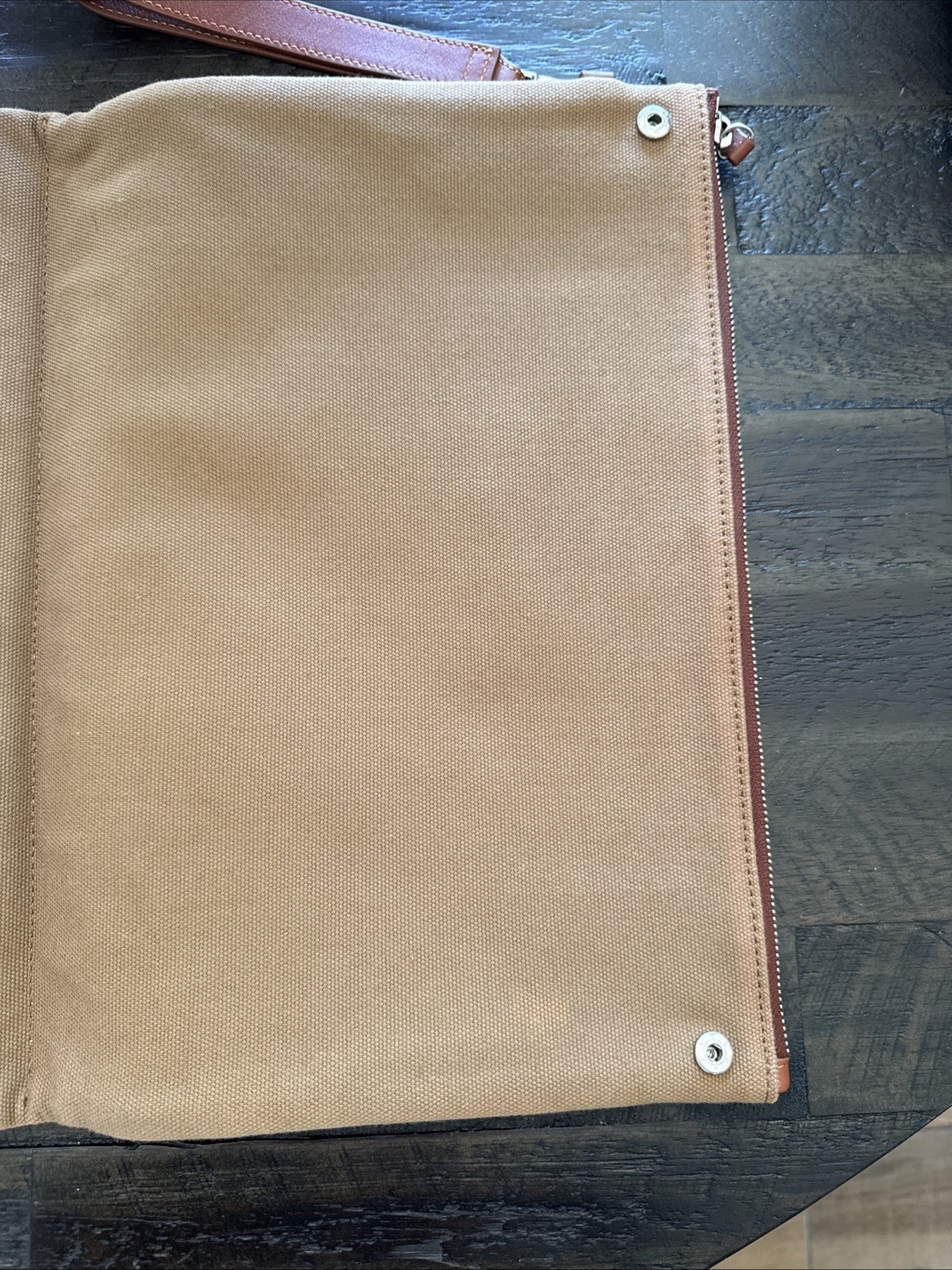 Want Les LES ESSENTIELS DE LA VIE Brown Leather Rattan Double Zip Folio Case