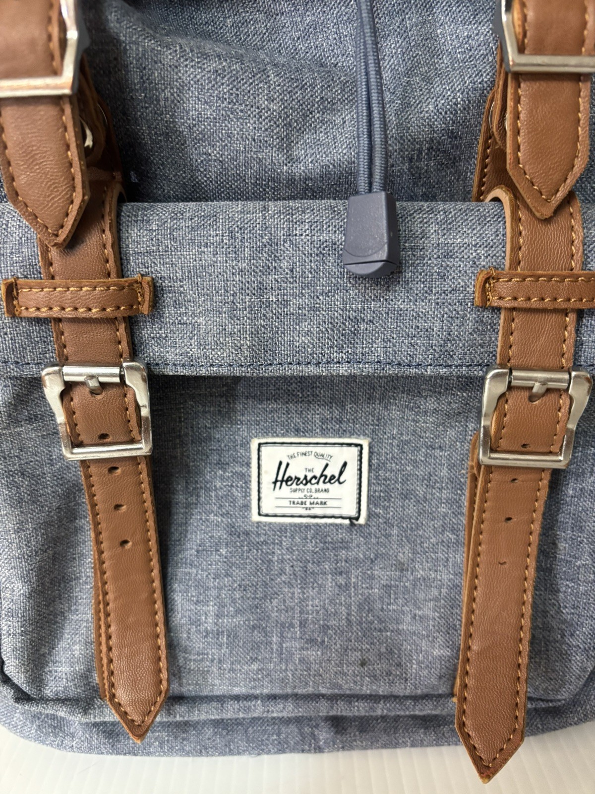 Herschel Supply Company Blue Canvas Backpack with Brown Leather Straps