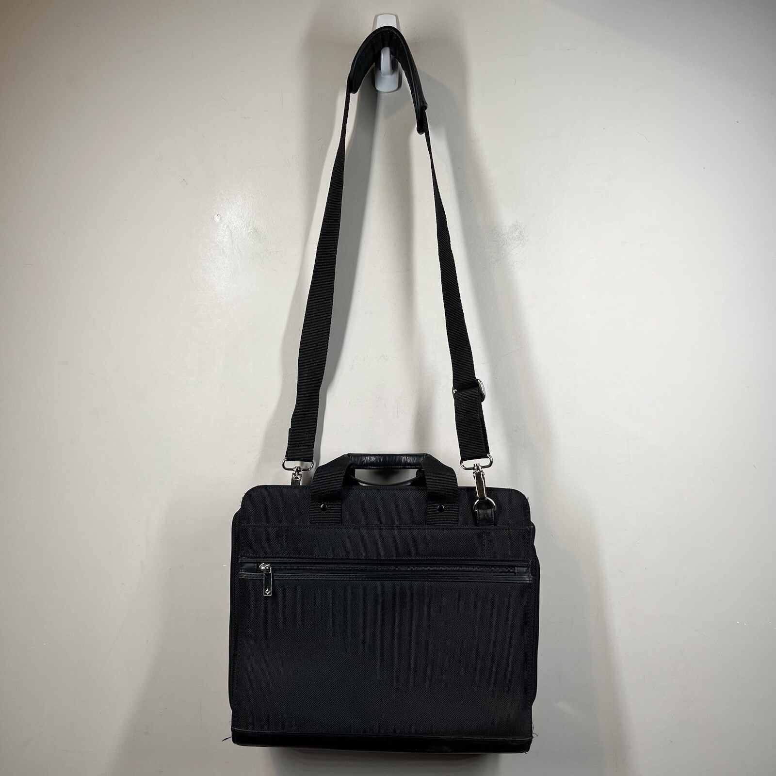 Franklin Covey Messenger Briefcase 15×12 Laptop Leather Nylon Black Bag Organize