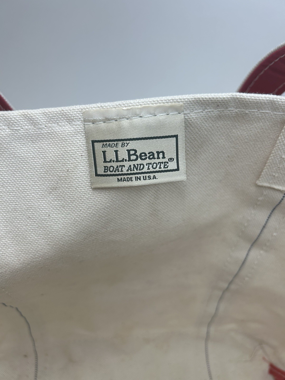 Vintage 90’s LL BEAN Boat and Tote Bag Large Ivory Red Stiff Canvas USA