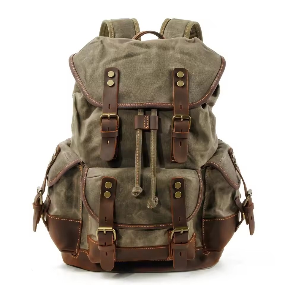Retro Backpack Leisure Backpack Travel Backpack Canvas Patchwork Leather Fashion