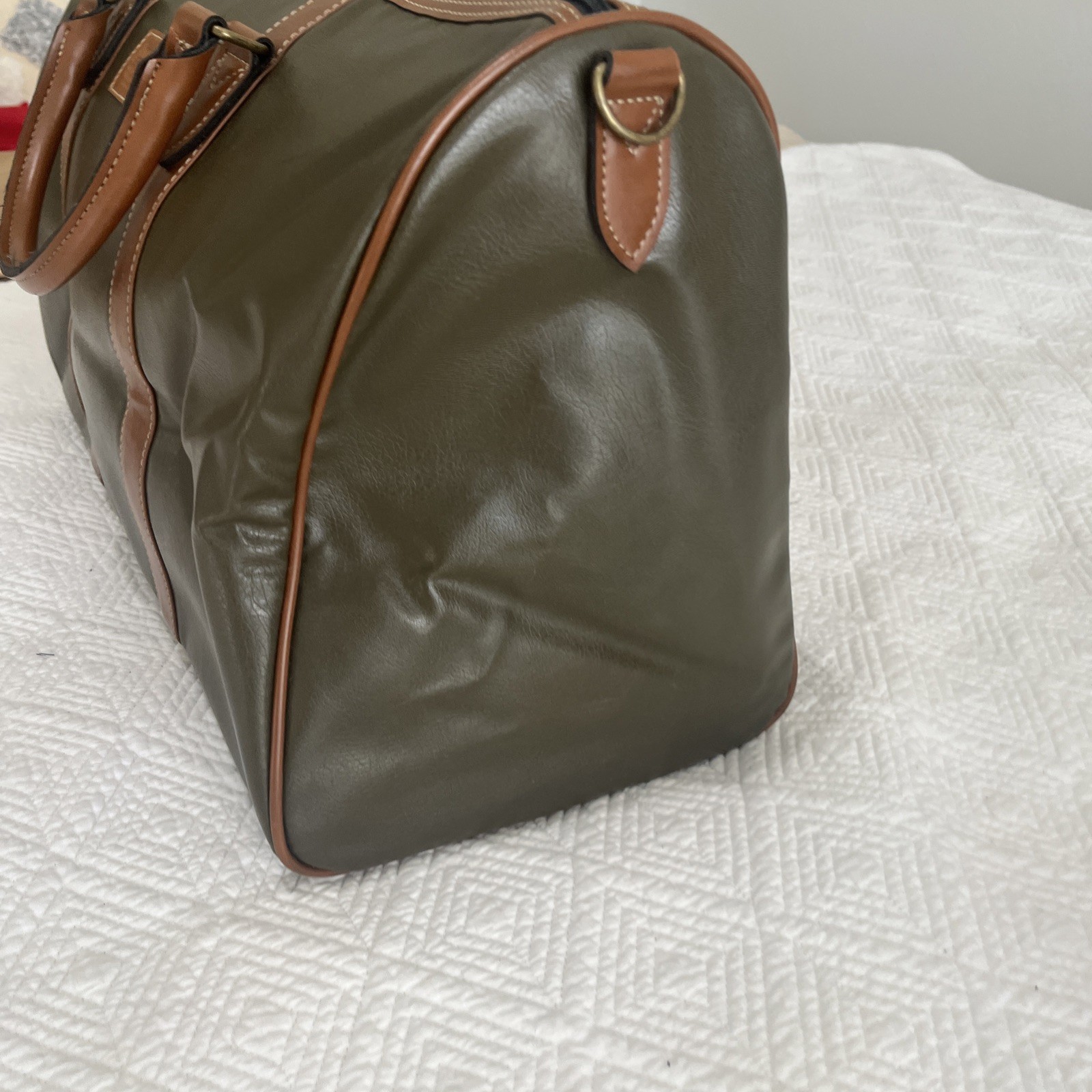 Synthetic Leather Duffel Bag Intergral Boston Travel Bag Large Men, Green Brown
