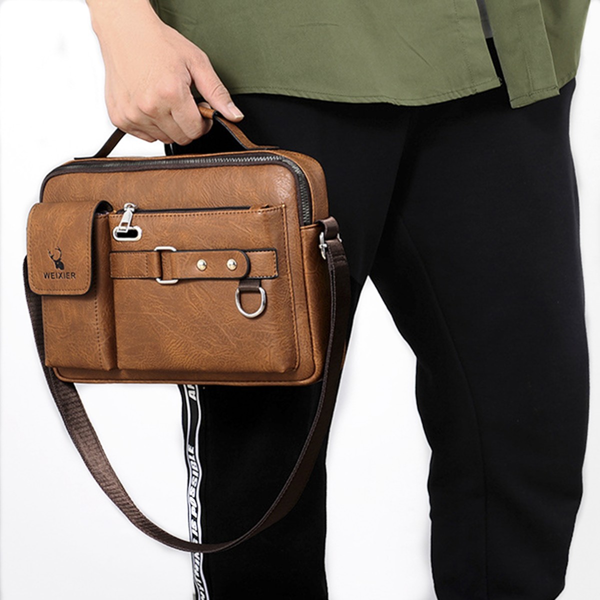 Wear-resistant PU Leather Men’s Shoulder Bag Crossbody Bag Fit For 8 Inch Laptop