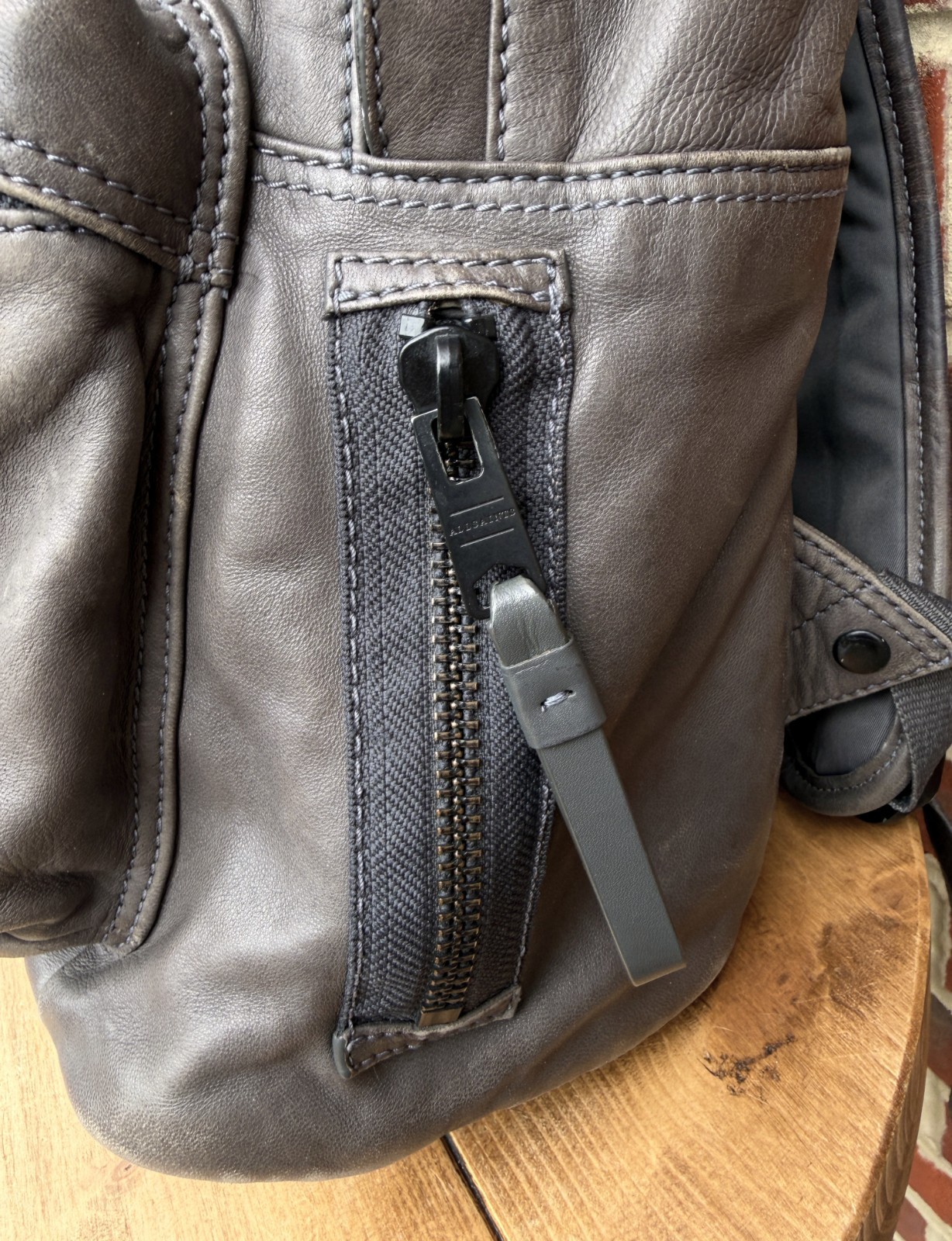 AllSaints ARENA Leather Backpack Bag Grey Brown Mens Ladies Unisex Rucksack
