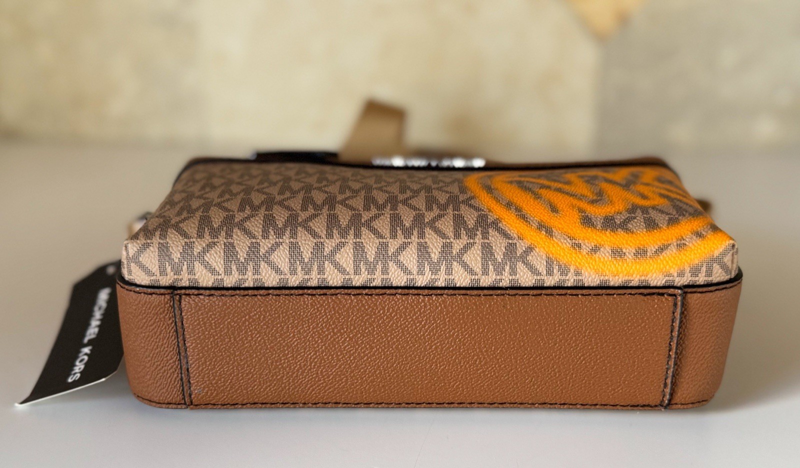 Michael Kors Cooper Utility Crossbody Flight Bag MK Brown/Pop Orange