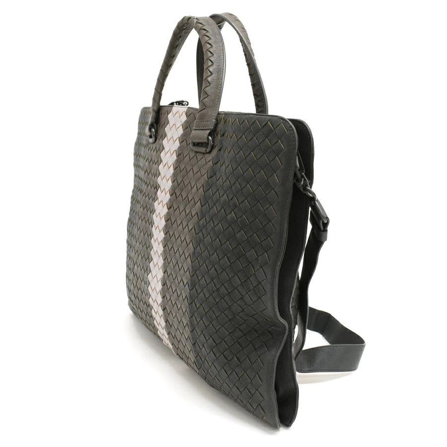 Bottega Veneta 2way briefcase business bag leather gray beige white intrecciato