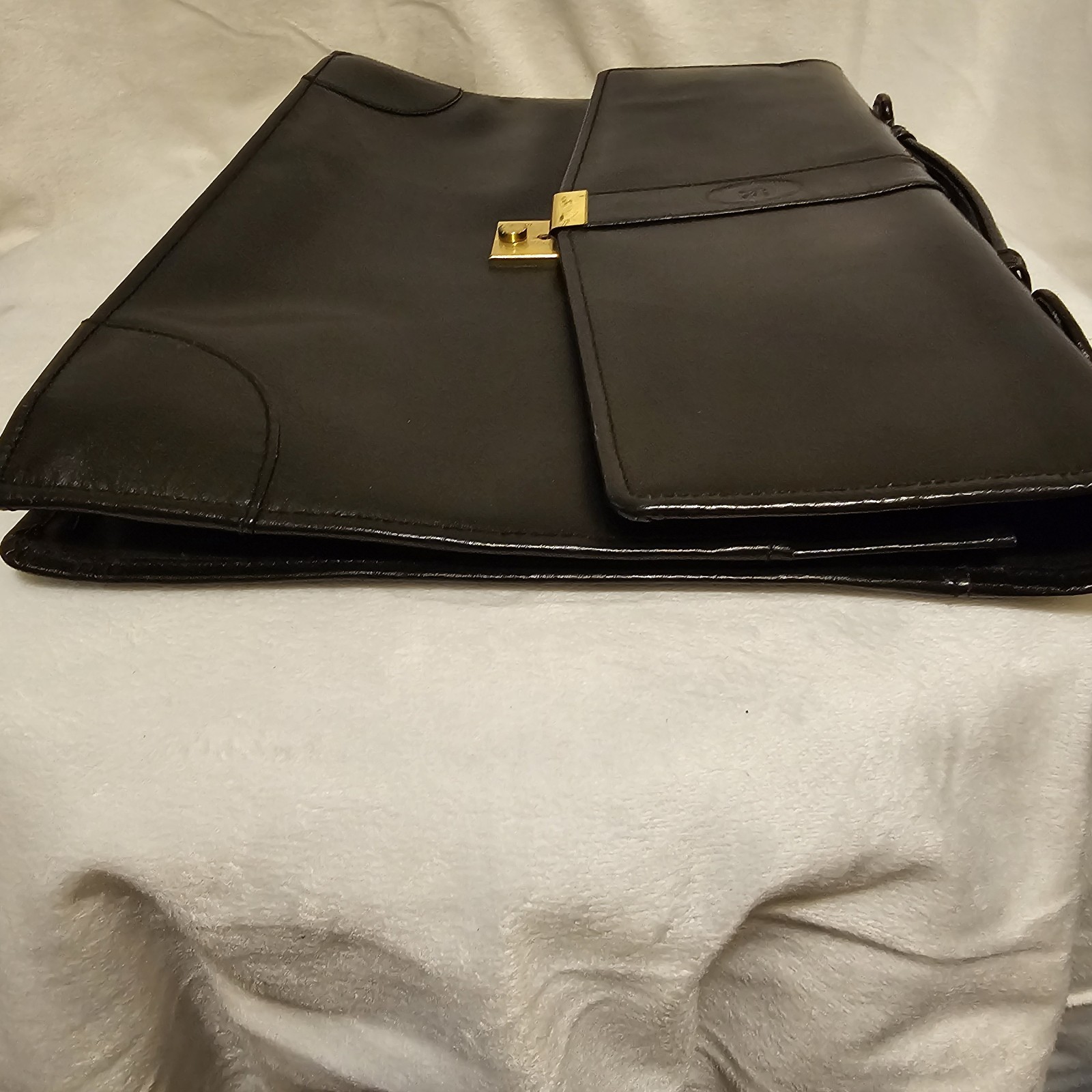 Vintage Hau’s Black Leather Attache Bag Briefcase 5 Pockets Key Incl 15.5x11in
