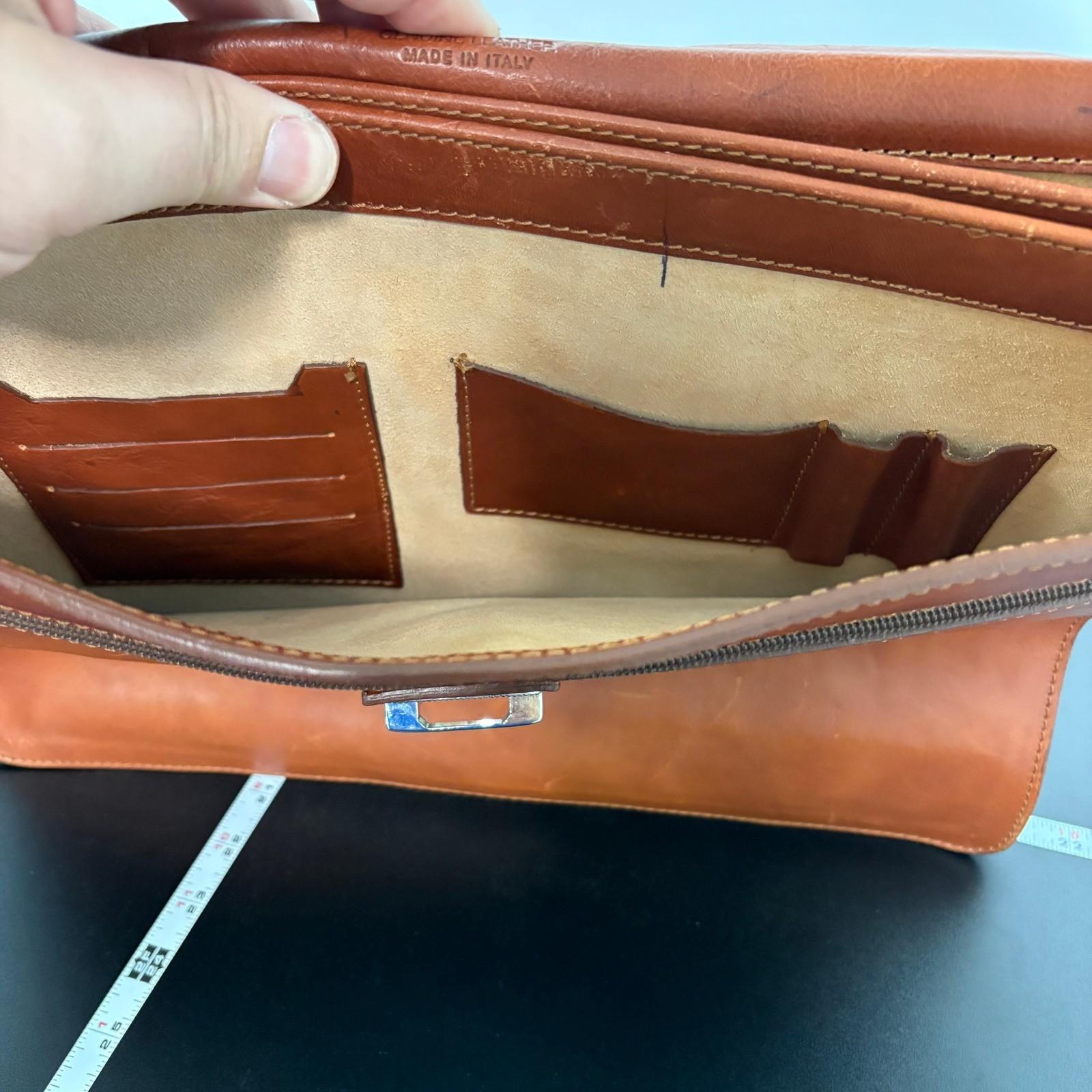 Unbranded Leather Briefcase Messenger Bag Large Cognac Made Italy Quiet Luxury