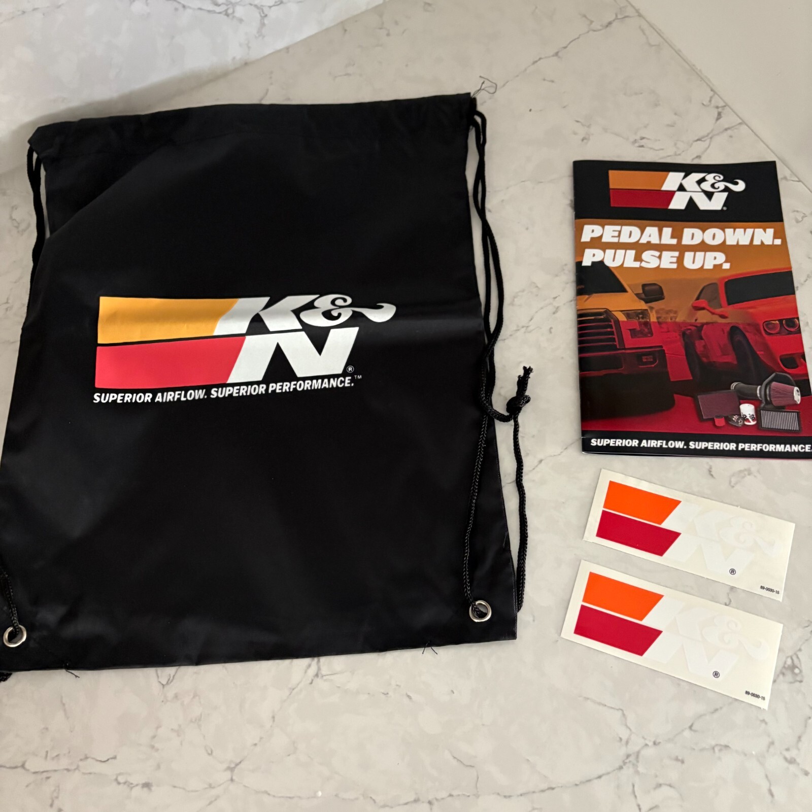 K&N Superior Air Flow Nylon Drawstring Bag Black with Booklet & 2 Logo Stickers