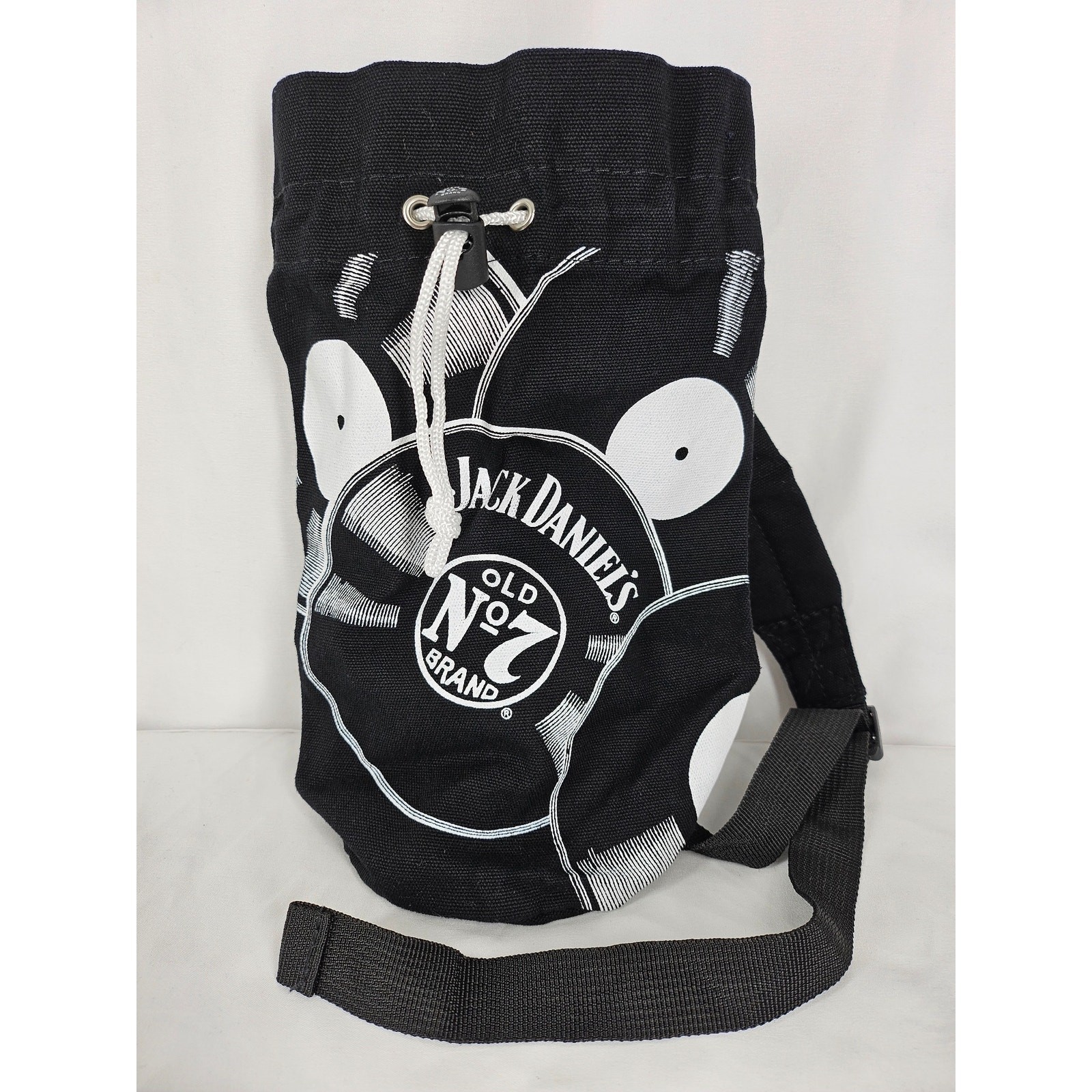 JACK DANIEL’S OLD NO. 7 BRAND DRAWSTRING BAG BLACK & WHITE VINYL RECORDS DESIGN