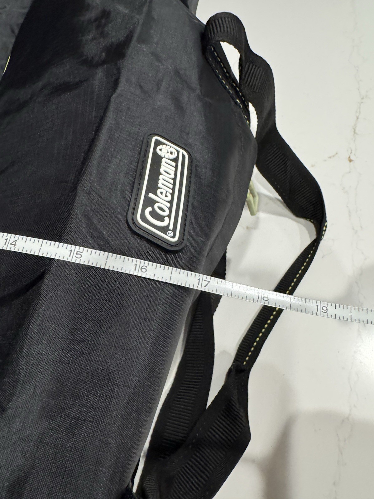 Coleman Flex Duffel Bag. Black and Neon Green with Shoulder Strap.