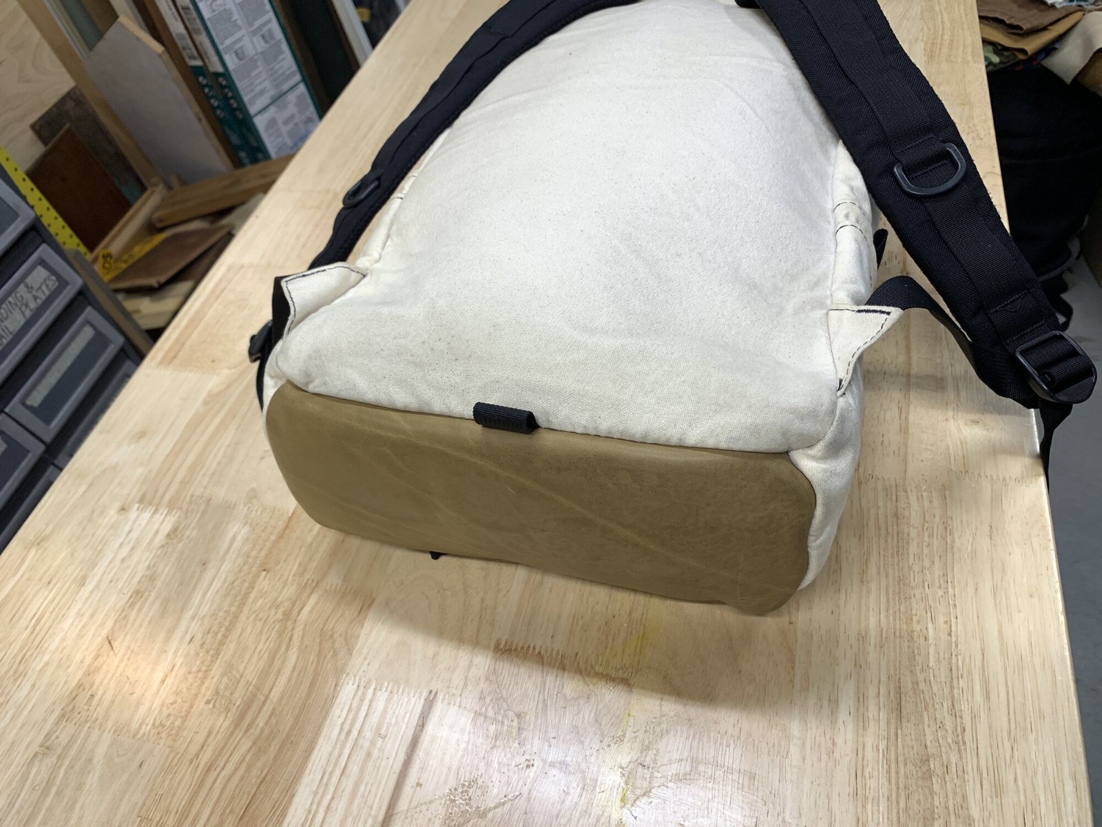 Topo Designs Daypack Backpack Off-White/Beige/Brown Leather USA-made Cordura