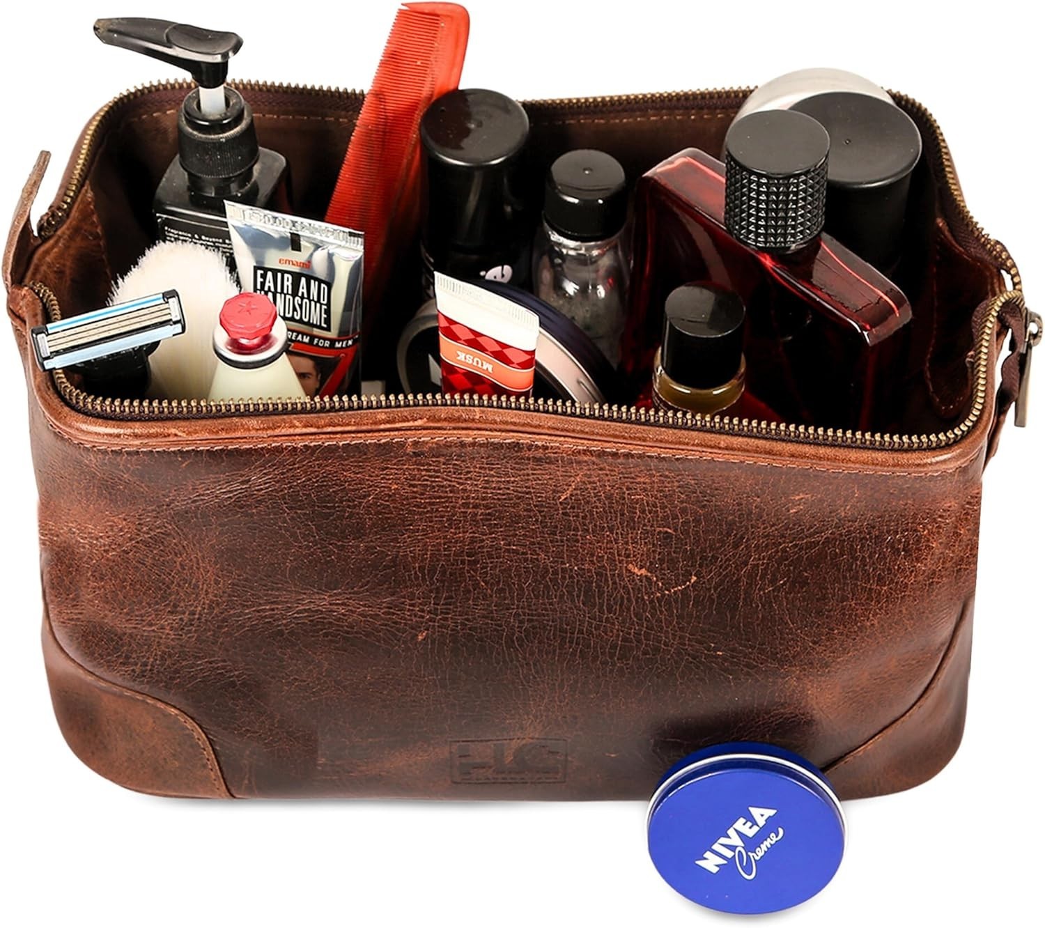 Leather Toiletry Bag for Men, Premium Dopp Kit, Travel Organizer, Size 10 inch