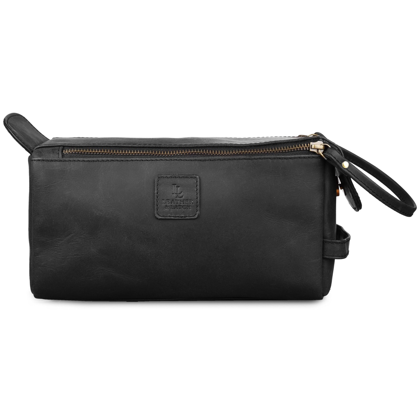 Full Grain Leather Toiletry Kit for Men & Women 10″ x 5″ x 4.5″, Matte Black