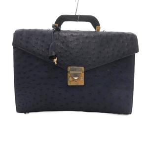 No-brand Navy Ostrich Leather Briefcase, 8.7″ x 2.4″ x 12.6″, Used C