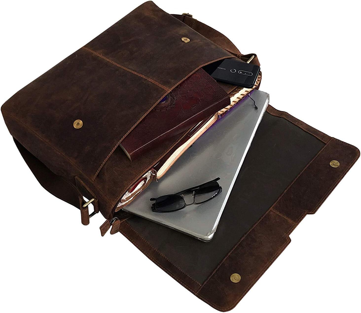 18 Inch Vintage Leather Full Flap Messenger Handmade Bag Laptop Bag Satchel Bag