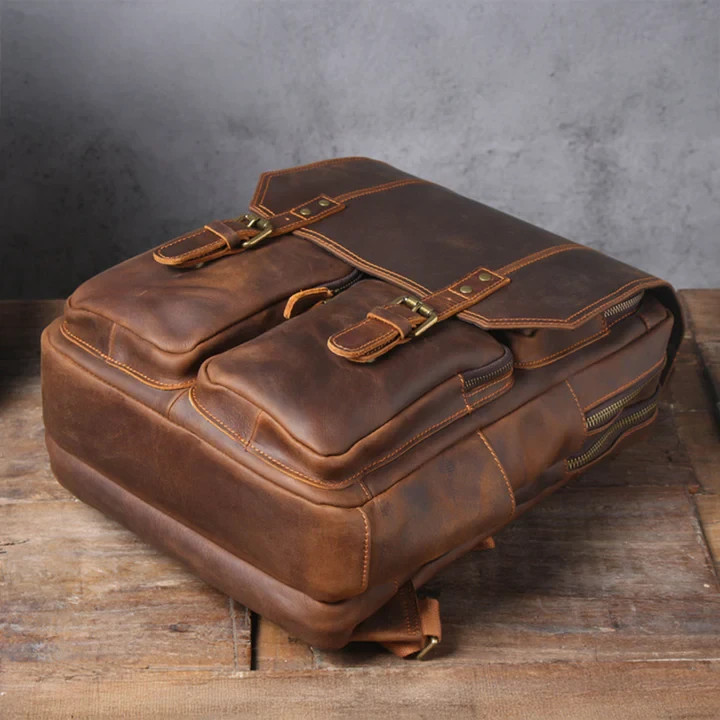 Classic Handmade Full Grain Leather Business Backpack Travel Laptop Rucksack