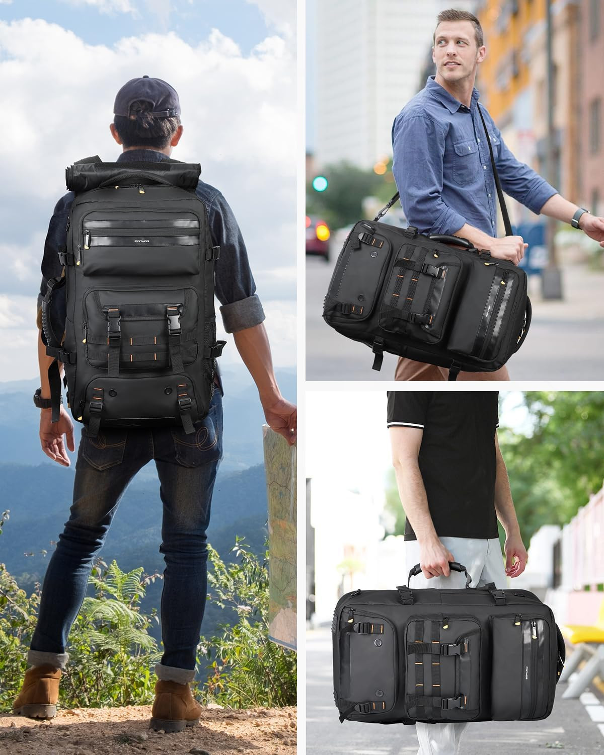 50L Travel Backpack for Men, Flight Approved Duffle with USB Port & Shoe Compart