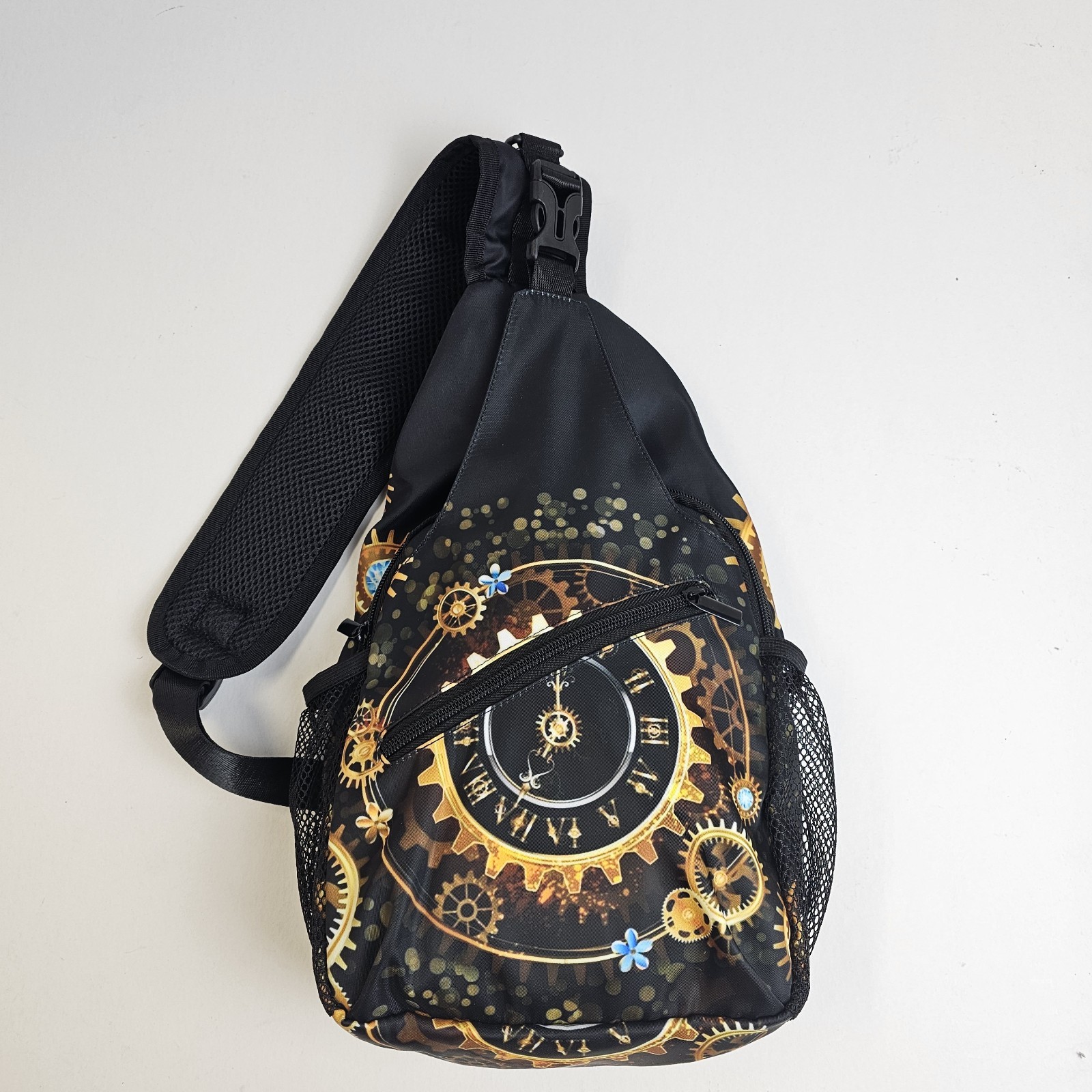 Steampunk Crossbody Bag Chest Sling Backpack Vintage Clock Travel Hiking Unisex