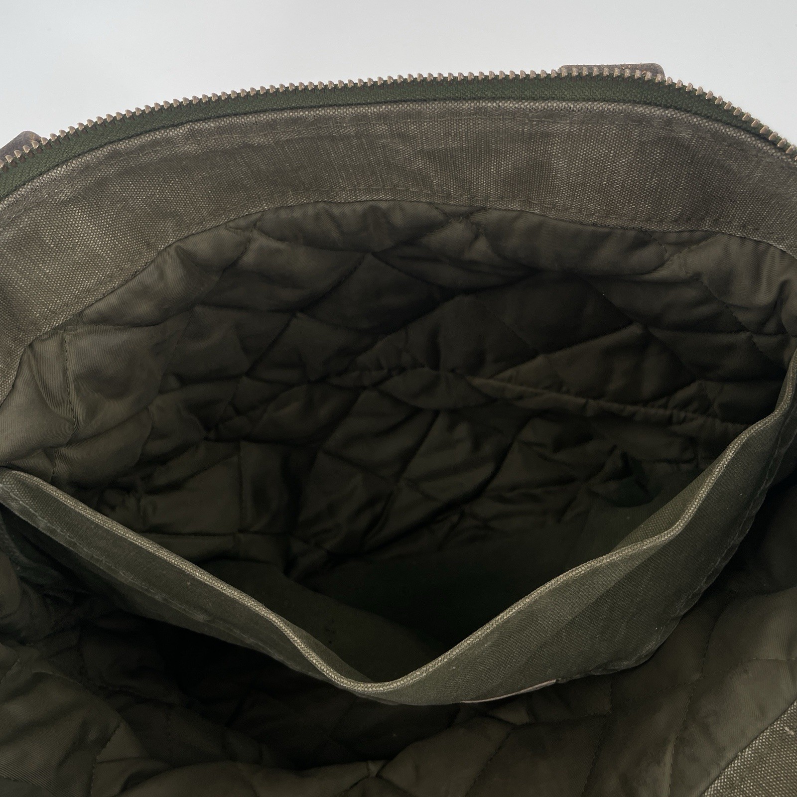 Atelier de L’Armee Green Canvas Brown Leather Tote Bag – Distressed