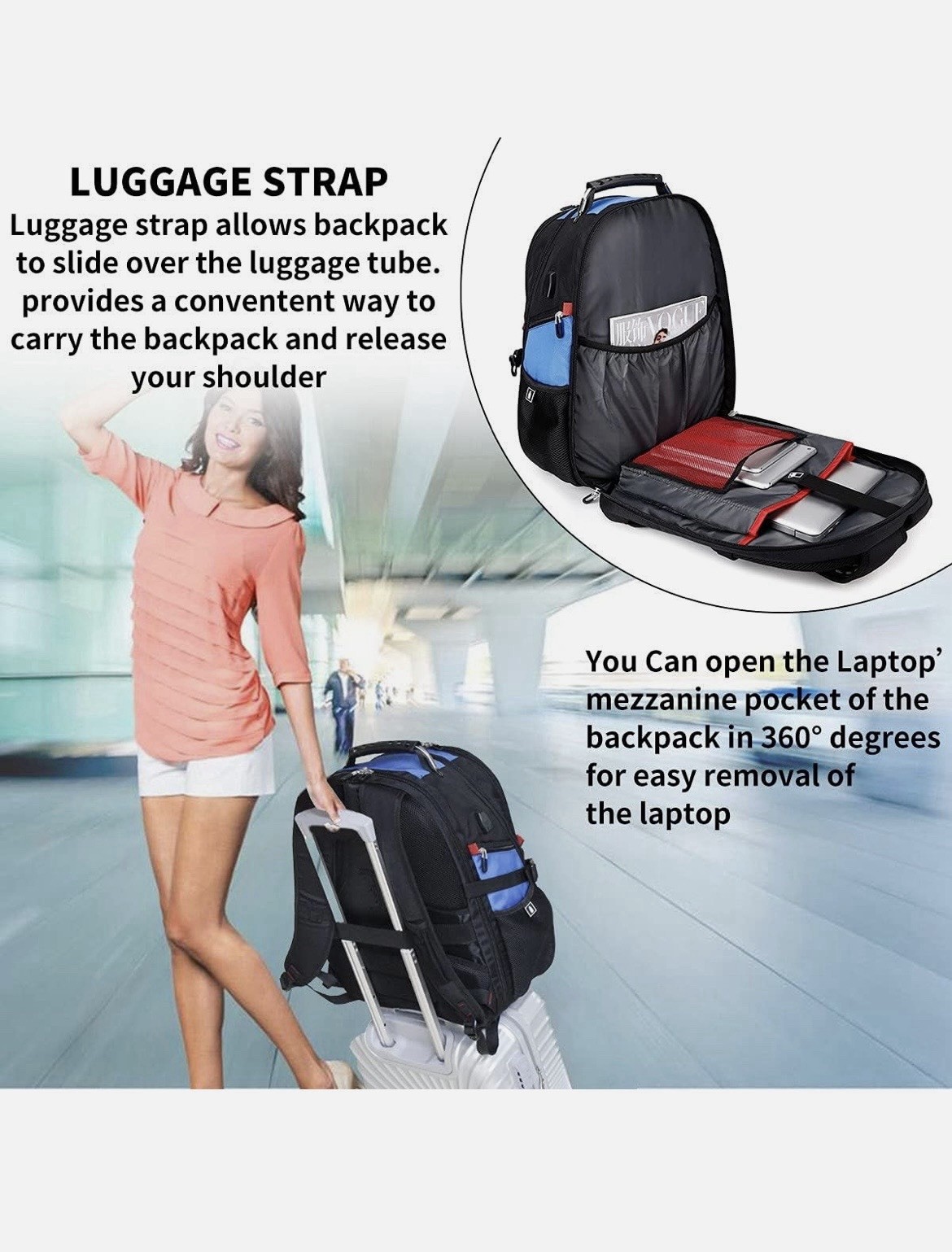 Soldier Knife Laptop Backpack Blue Black Travel School Bag Multi Pocket 18 inch