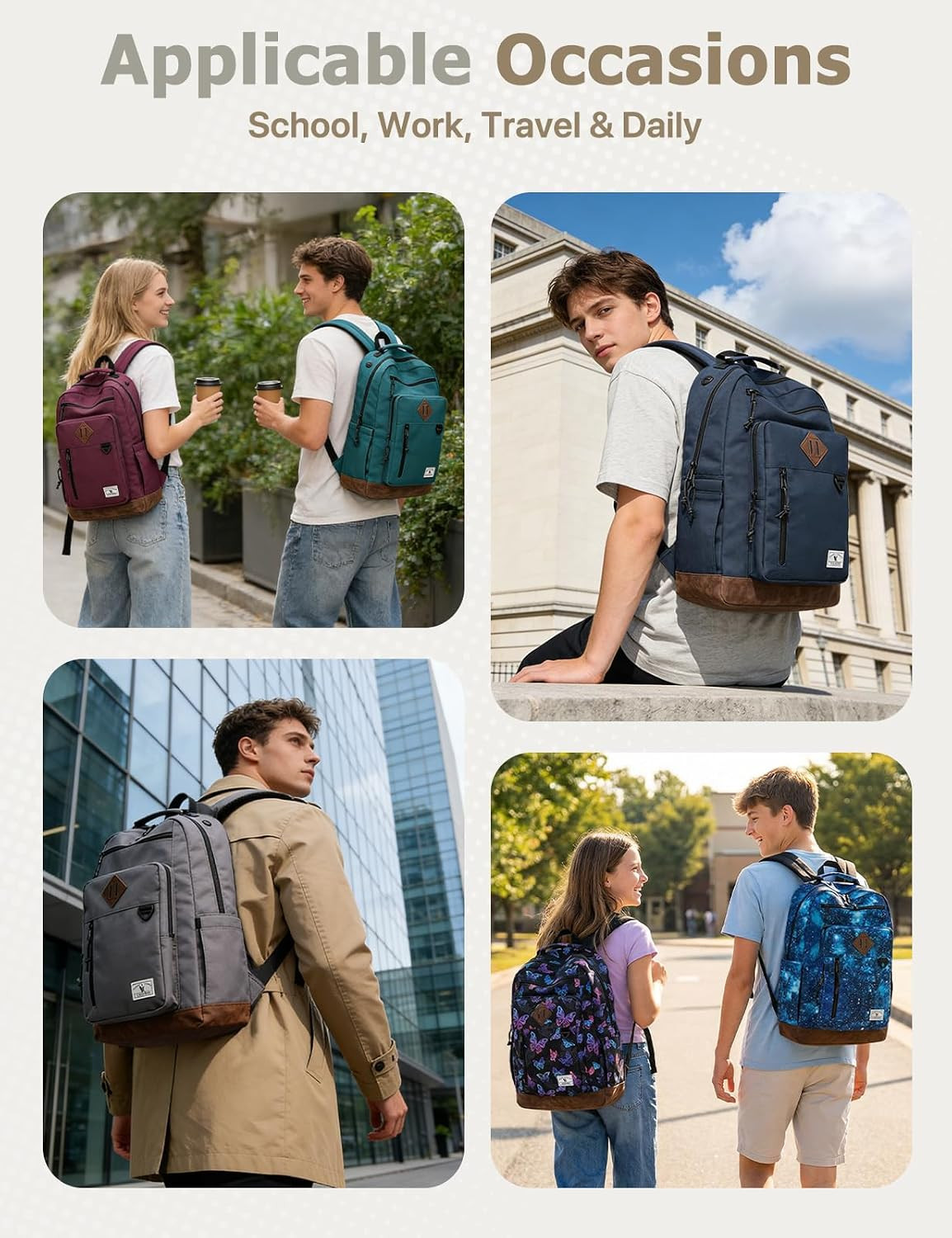 Backpack for Men Women,Lightweight 15.6In Bookbag with Mulitiple Pockets,Water R