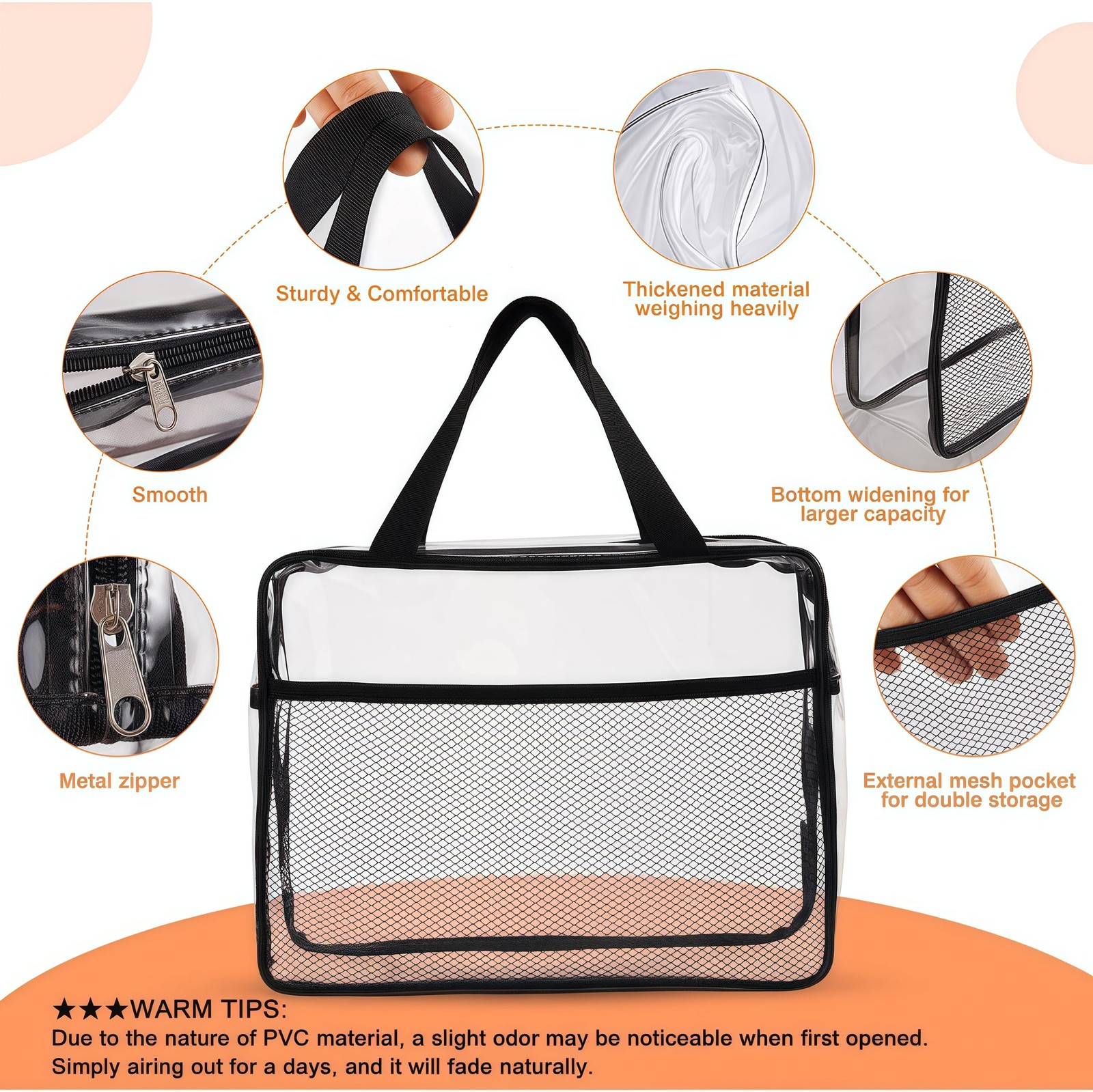 Large Small Clear Travel Toiletry Bags with Handles & Large, Black