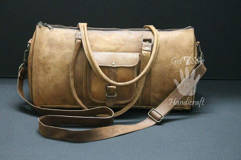 Large Triangle duffle Travel gym Men’s genuine Leather weekend overnight bag