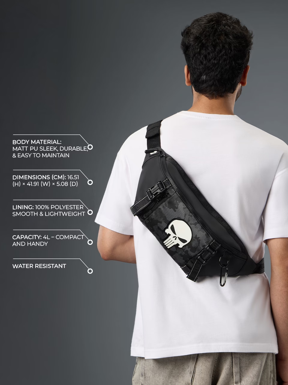 Marvel Punisher Quick Access Fanny Pack 4L Waist / Shoulder Bag Black – Official