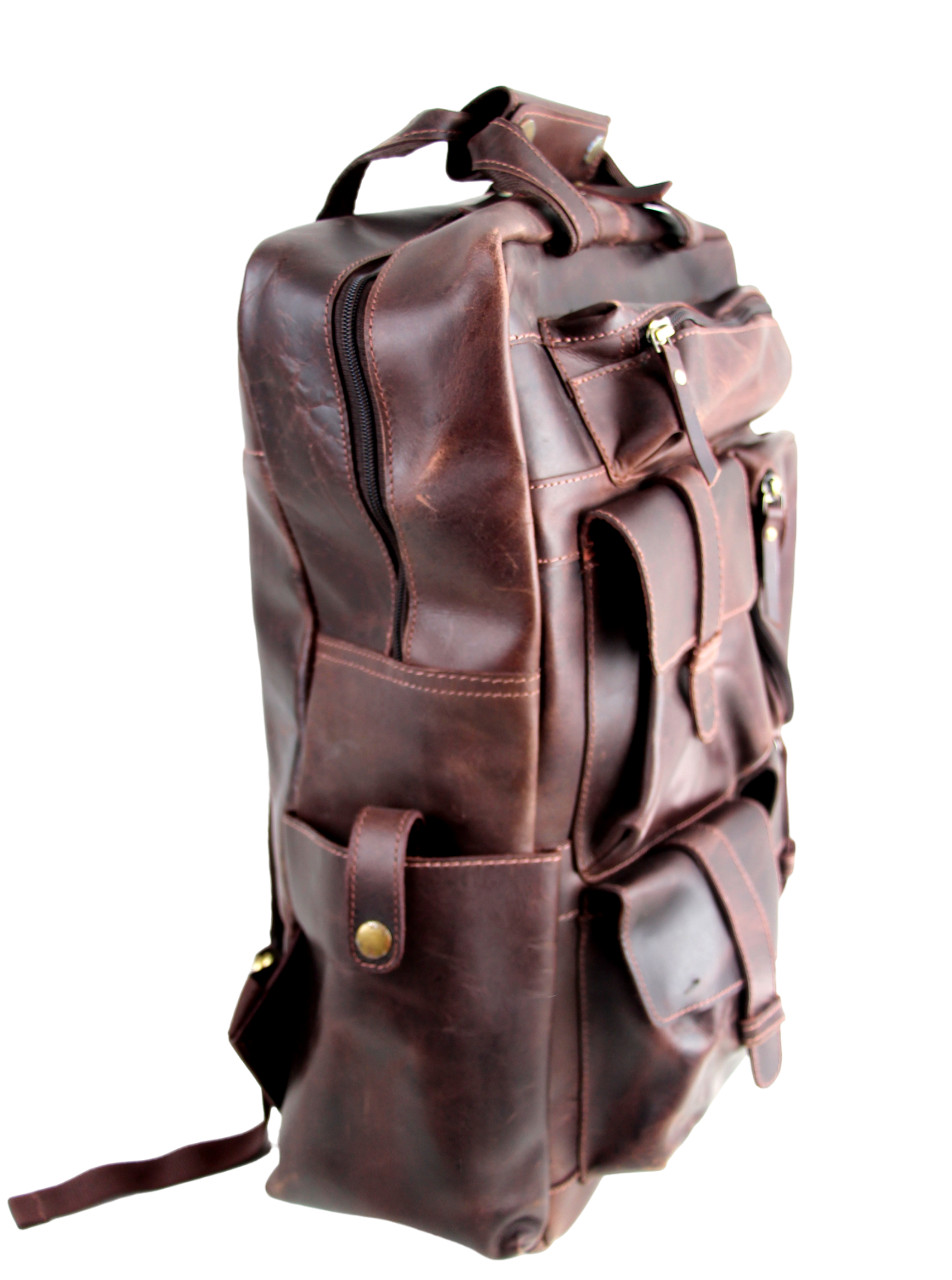 LARGE HandCrafted SADDLE BROWN GENUINE LEATHER LAPTOP BAG SHOULDER BAG BACKPACK