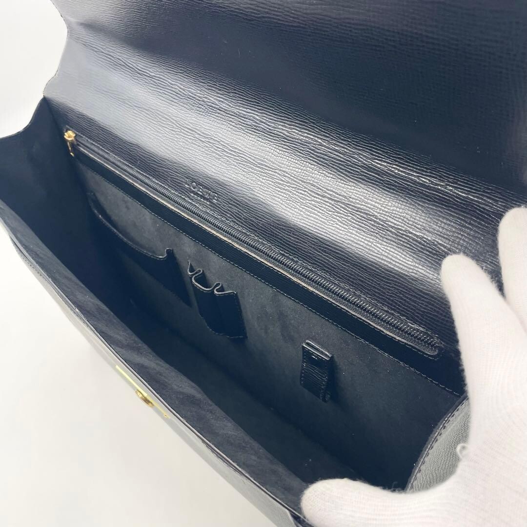 LOEWE Anagram Black Leather Briefcase Business Bag A4 PC Storage Auth