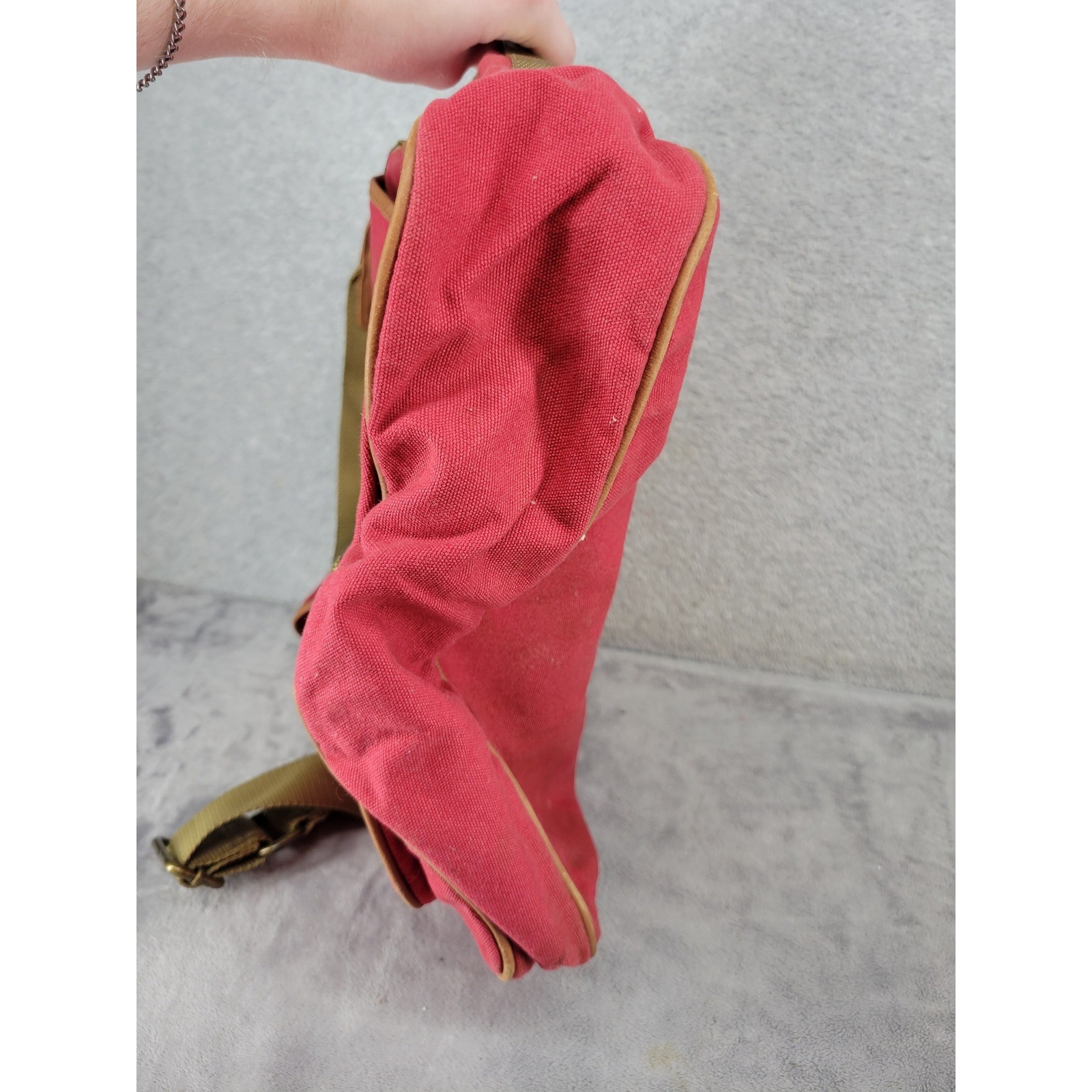American Eagle Outfitters Red Canvas Messenger Bag Crossbody Faux Leather Trim
