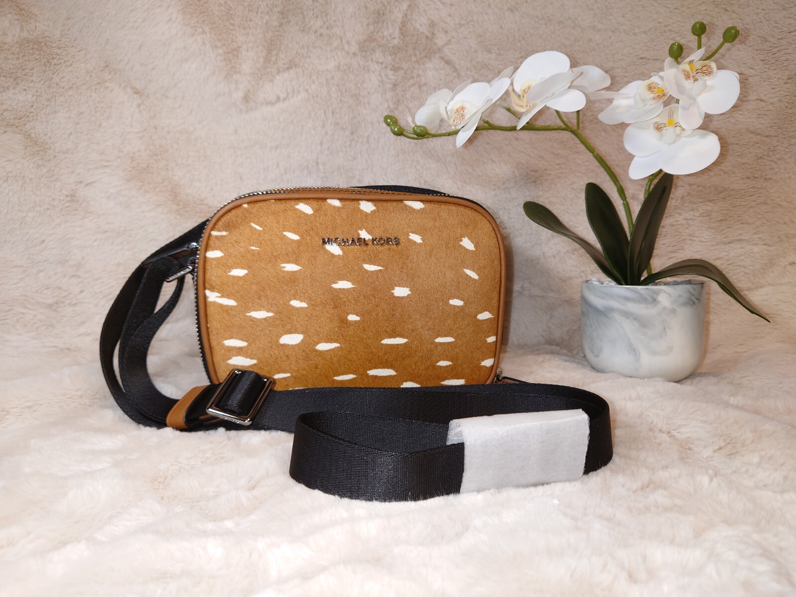 Michael Kors Cooper Micro Crossbody Bag Mini MK logo PVC Black & Brown Nwts