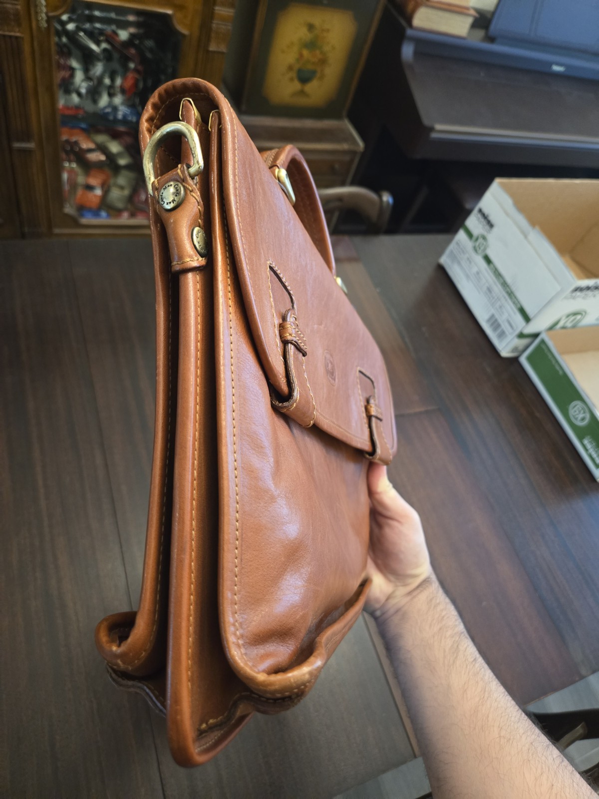 Mens Leather Conte Max Briefcase Made In Italy