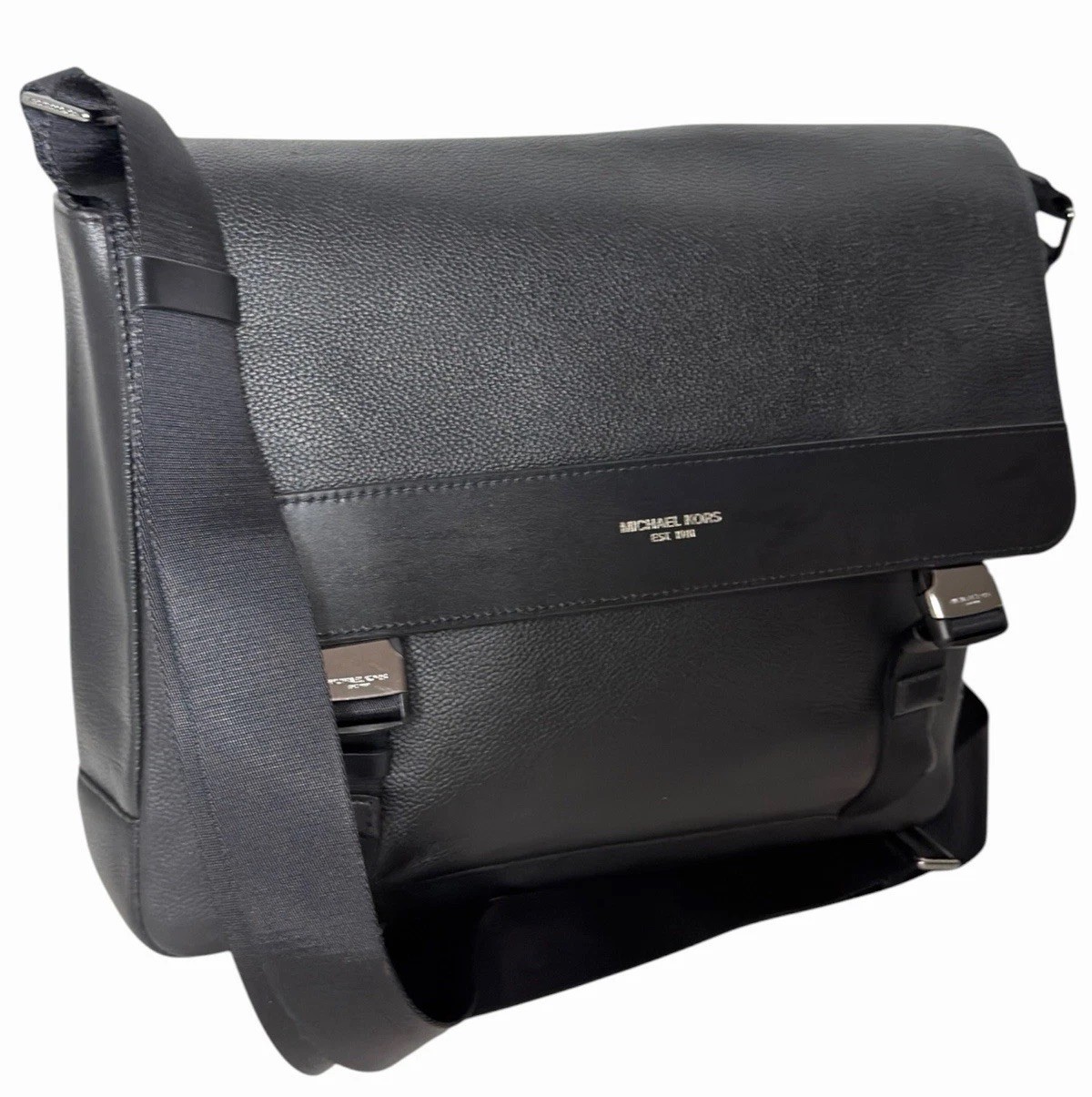Michael Kors Greyson Black Leather Messenger Bag Crossbody Laptop Work Medium