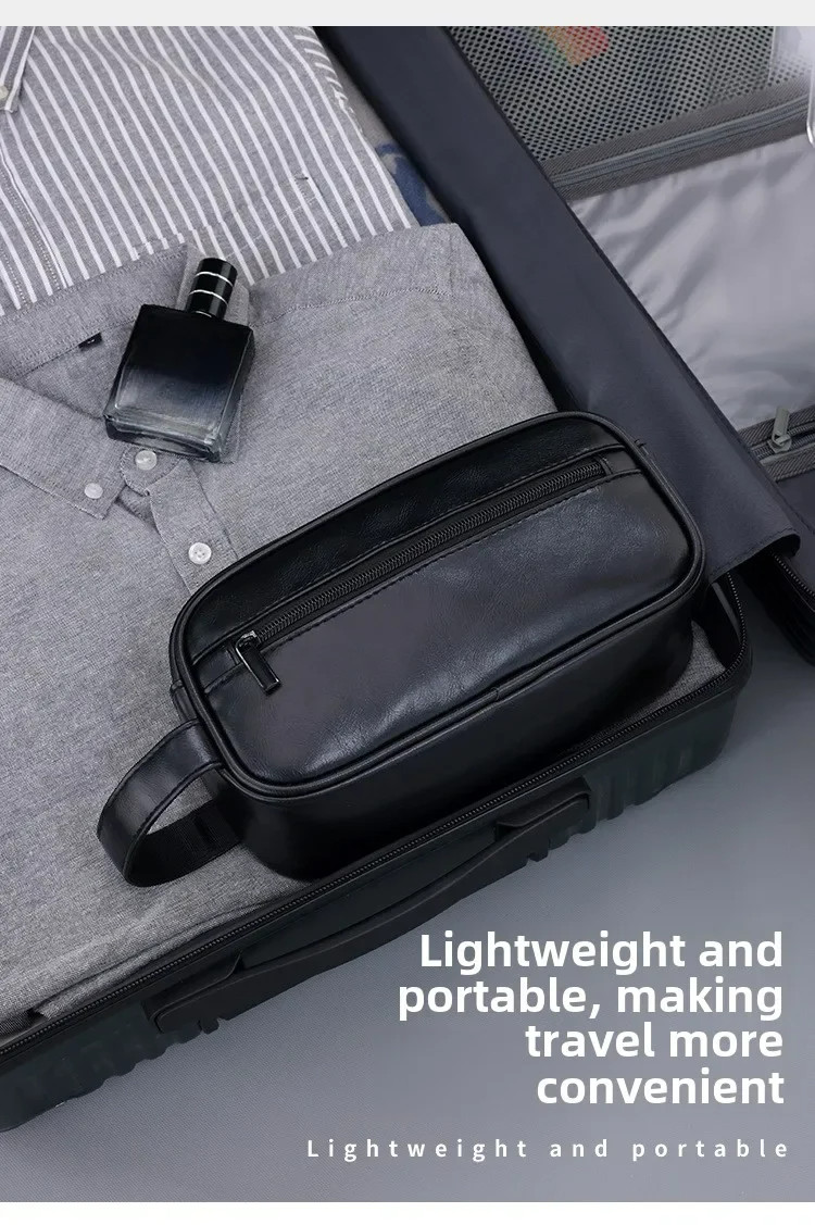 Men Toiletry Bag Organizer Dopp kit Zipper Travel Shave Pouch PU Vegan Leather