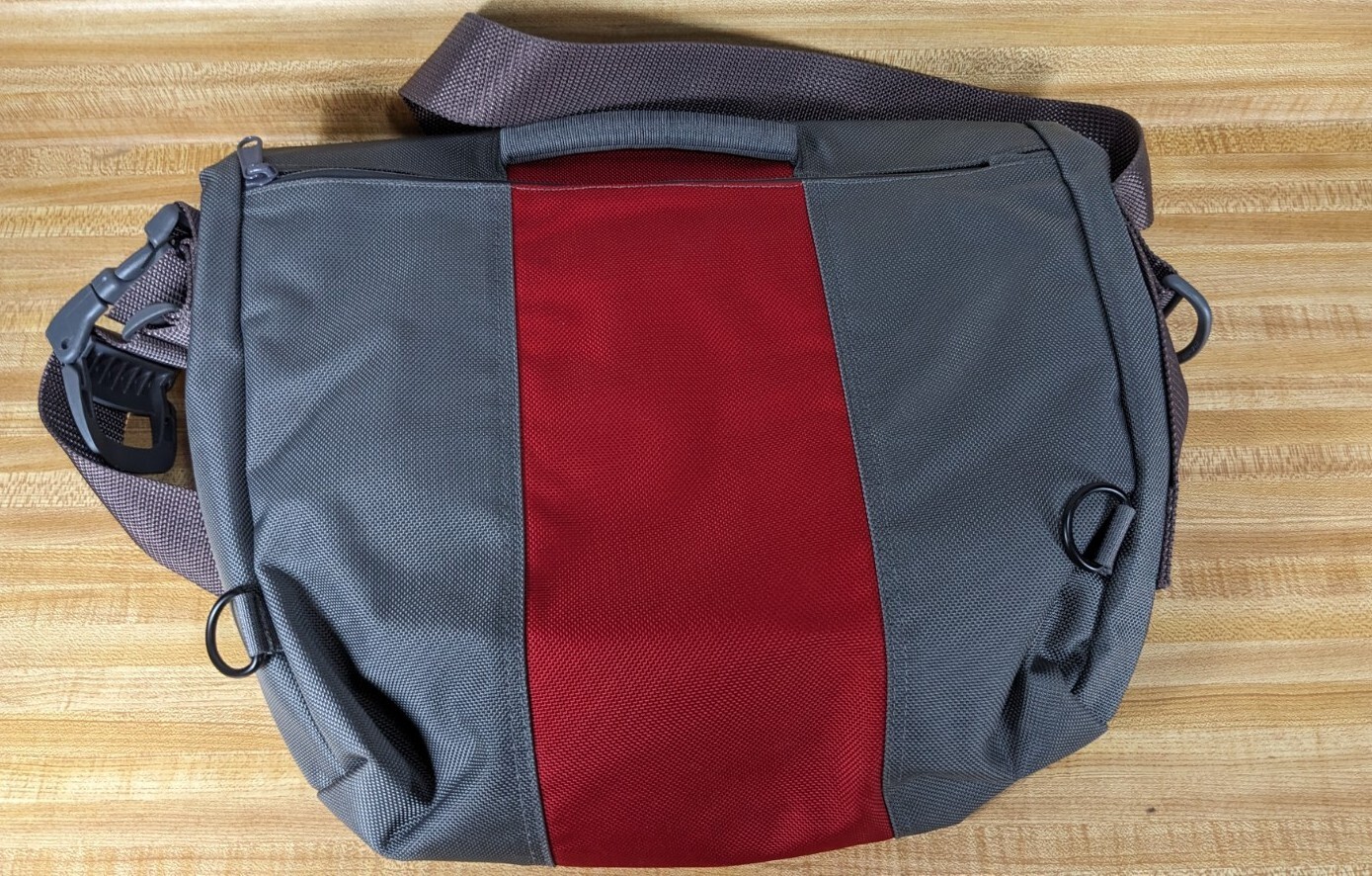 Timbuk2 Messenger Bag Briefcase Laptop Padded Pockets Push Lock Red Gray Canvas