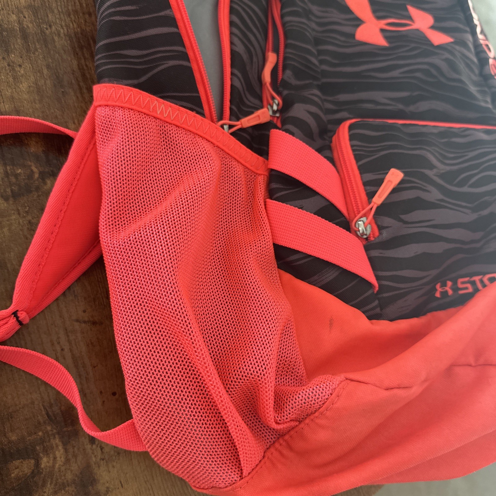 Under Armour Storm Backpack Black/Pink Animal Print Zip, Pockets, Adjustable